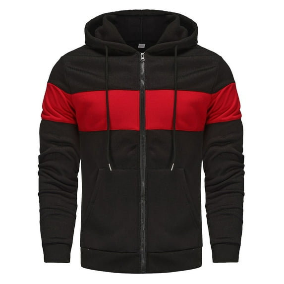 Homenesgenics Hoodies for Men 3xl Big and Tall Man Color Match Drawstring Zipper Pockets Hooded Coat Black L