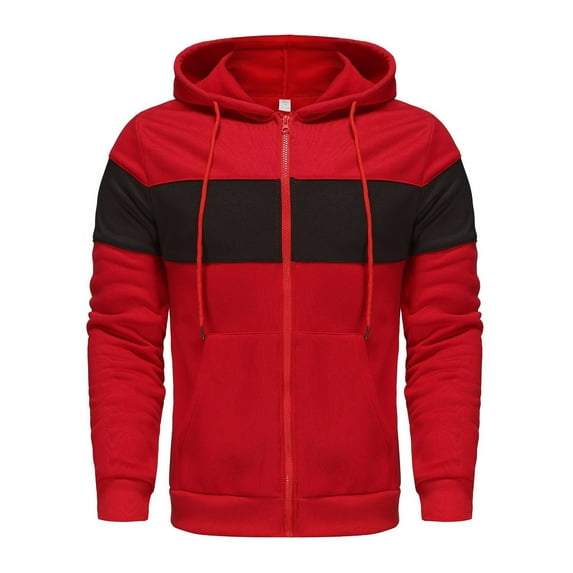 Homenesgenics Hoodies for Men 3xl Big and Tall Man Color Match Drawstring Zipper Pockets Hooded Coat Red XXL