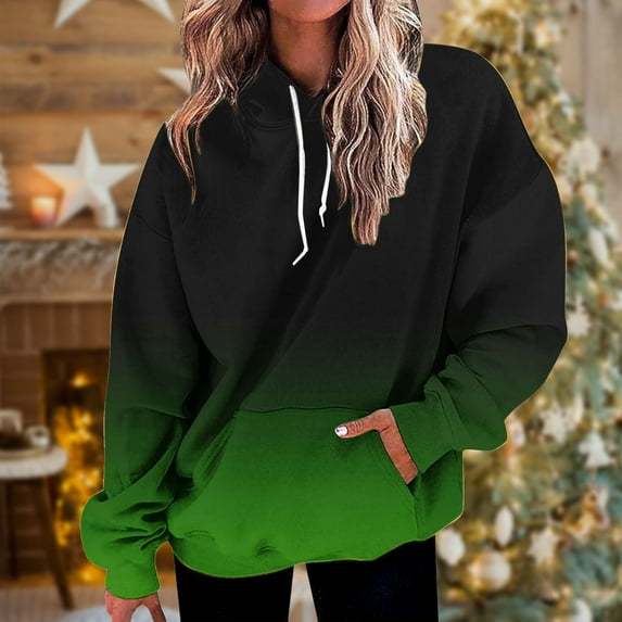 Homenesgenics Hoodies for Women Plus Size Women's Casual Fall and Winter Long Sleeved Soft Hooded Tops Sweatshirt Green L
