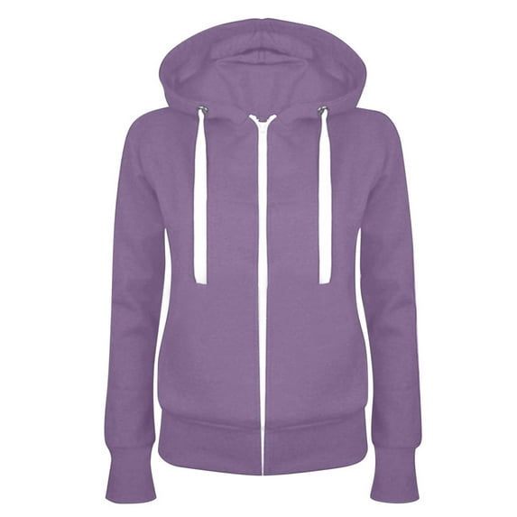 Homenesgenics Hoodies for Women Plus Size on Soft Women Casual Hooded Slim Zipper Front Fleece Sweater Coat Fall Winter Clothes Purple M