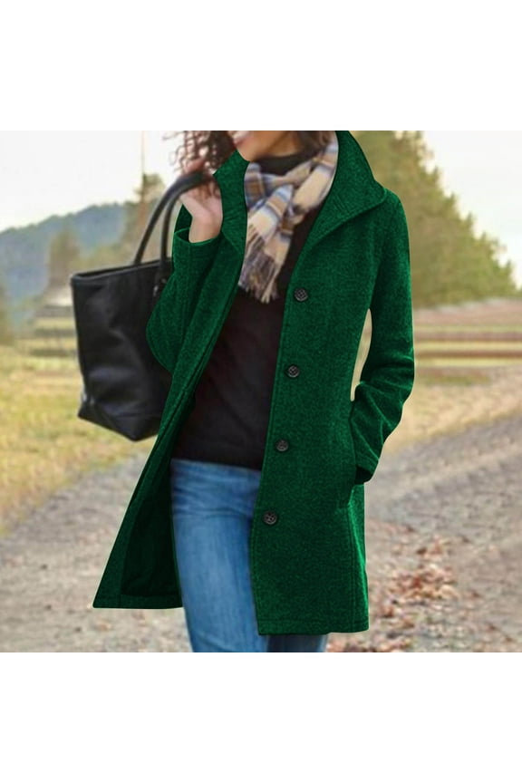 Jackets for Women Under $10.00 Women's Solid Casual Thicken Wool Stand Collar Single inner Lining Pocket Breasted Pea Mao Coat Gray XL