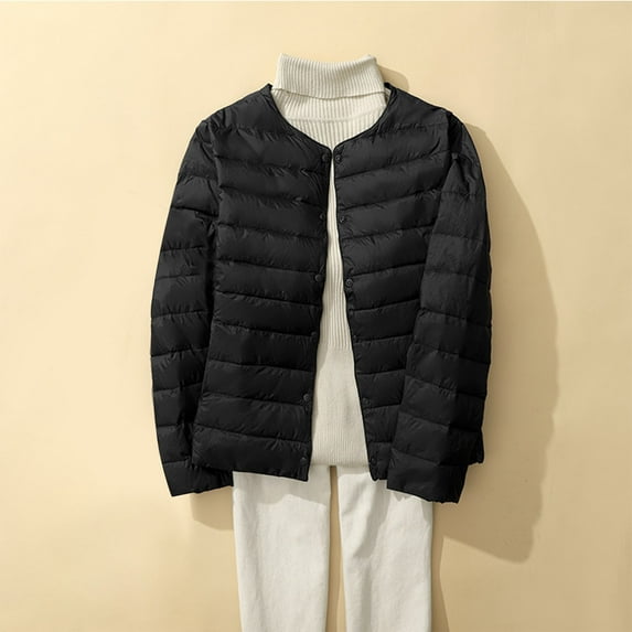 Homenesgenics Jackets for Women Plus Size 4Xl Women's Puffer Jacket Long Sleeve Buttons Quilted Lightweight Down Coat Tops Winter with Pockets Black XXXL