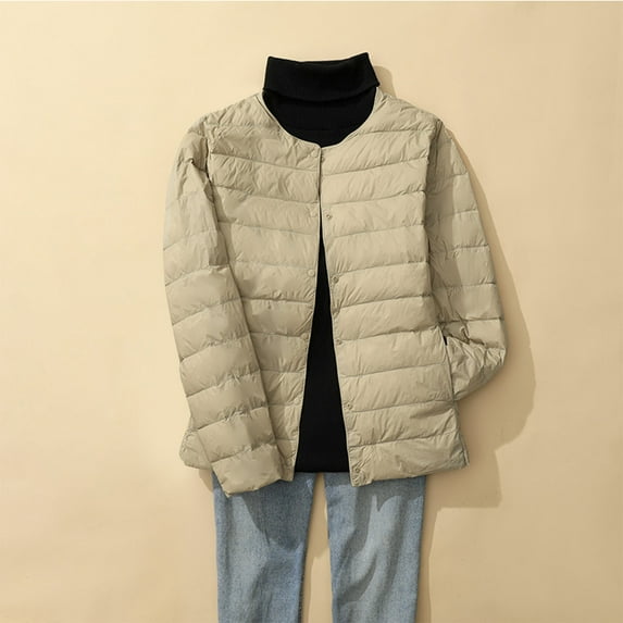 Homenesgenics Jackets for Women Plus Size 4Xl Women's Puffer Jacket Long Sleeve Buttons Quilted Lightweight Down Coat Tops Winter with Pockets Brown XXL