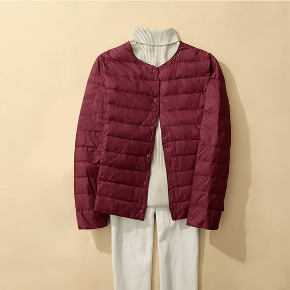 Homenesgenics Jackets for Women Plus Size 4Xl Women's Puffer Jacket Long Sleeve Buttons Quilted Lightweight Down Coat Tops Winter with Pockets Red XXXL