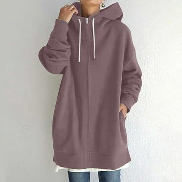Homenesgenics Jackets for Women Plus Size with Hood Women's Hoodie Zipper Long Sleeve Sweatshirts Long Coat Tops with Pockets Purple L