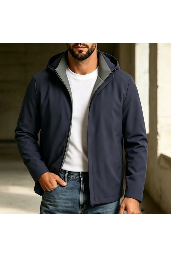 Jackets for Men Big and Tall Casual Hooded Softshell Zipper Lightweight Windbreaker Business Outerwear Blue XXXL