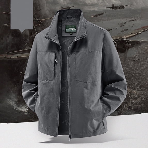 Homenesgenics Jackets for Men Big and Tall Casual Lightweight Long-Sleeve Hoodless Casual Outerwear with Zipper Pockets Gray XXL