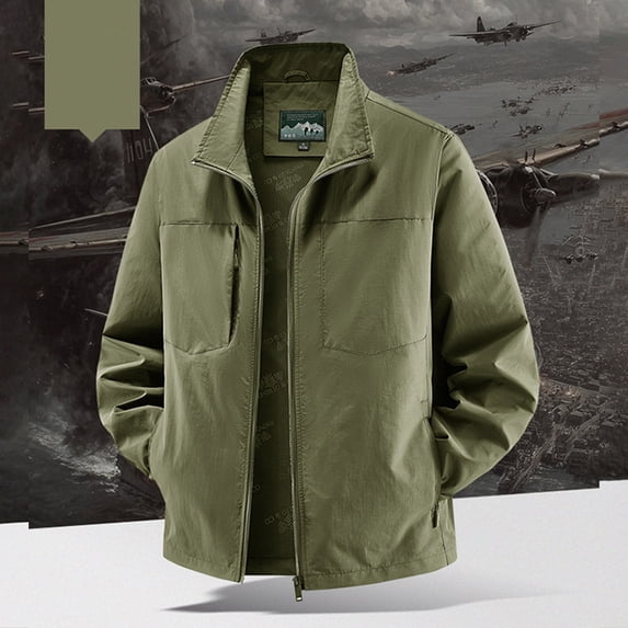 Homenesgenics Jackets for Men Big and Tall Casual Lightweight Long-Sleeve Hoodless Casual Outerwear with Zipper Pockets Green L