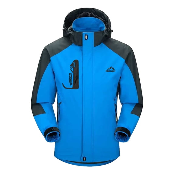 Homenesgenics Jackets for Men Big and Tall Color-Blocked Fleece-Lined Removable Hood Zipper-Front Outdoor Outerwear Blue 6XL