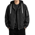 thumbnail image 1 of Homenesgenics Jackets for Men Big and Tall Long-Sleeve Relaxed-Fit Leather Plus Size Casual Hooded Outerwear Black XL, 1 of 9