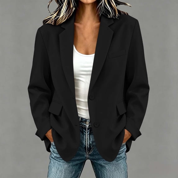 Homenesgenics Jackets for Women 2026 Long-Sleeve Lapel Minimalist Blazer for Spring/Fall Black M