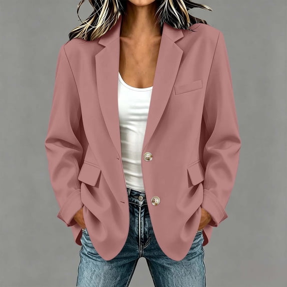 Homenesgenics Jackets for Women 2026 Long-Sleeve Lapel Minimalist Blazer for Spring/Fall Pink S