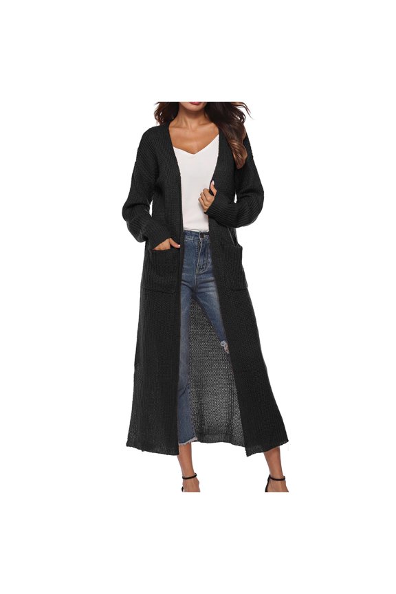 Homenesgenics Jackets for Women under $10.00 Women's Casual Loose Cuffs Long Sleeved Solid Color Long Knitted Cardigan Jacket Black L