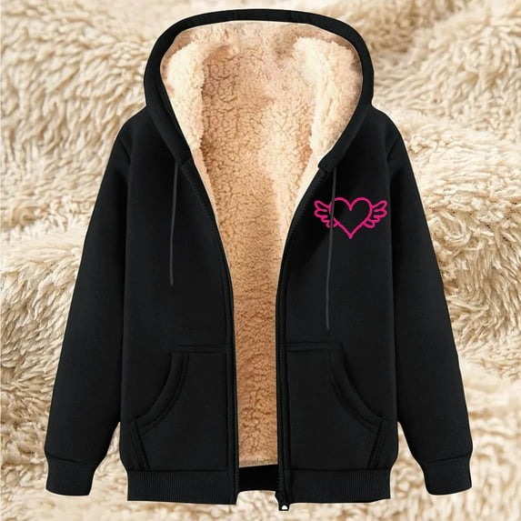 Homenesgenics Jackets for Women Plus Size 4Xl Women's Long Hoodies Tunic Winter Warm Fleece Lined Zip Up Hooded Sweatshirt Jacket Coat Black XL