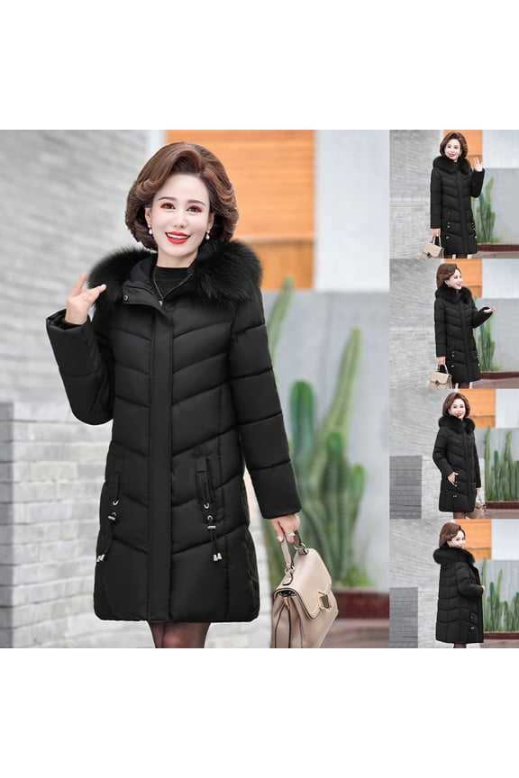 Jackets for Women Plus Size in Women's Winter Plus Size Mid-Length Slim Padded Jacket Mother's Coat Black XXXXXL