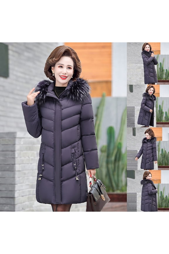 Jackets for Women Plus Size in Women's Winter Plus Size Mid-Length Slim Padded Jacket Mother's Coat Purple XXXXXXXL
