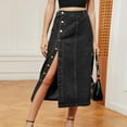 thumbnail image 1 of Homenesgenics Jean Skirts for Women Women's Retro Button Irregular Split Denim High Waist Denim Long Skirt, 1 of 8