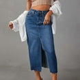 thumbnail image 1 of Homenesgenics Jean Skirts for Women Women's Retro Button Irregular Split Denim High Waist Denim Long Skirt, 1 of 7