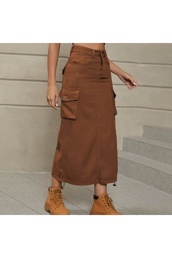 Jean Skirts for Women Women's Retro Button Irregular Split Denim High Waist Denim Long Skirt