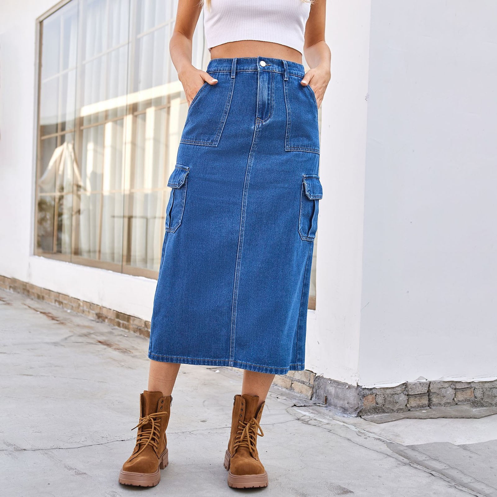 High-waist long women's jean skirt