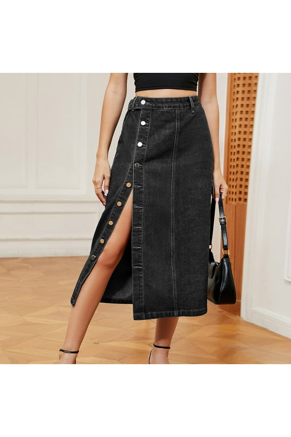 Jean Skirts for Women Women's Spring/summer Denim Casual Wear Pocket Skirt Casual Mid Length Skirt Clearance