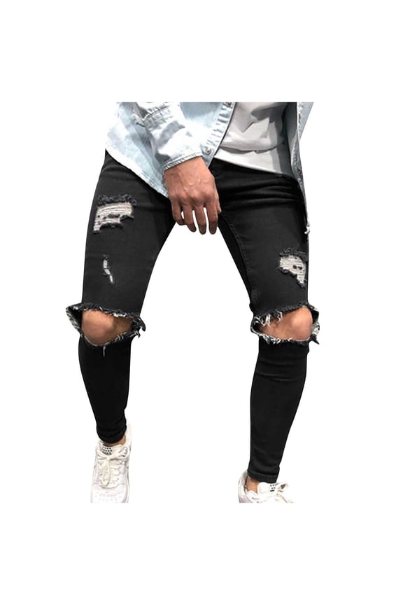 Jeans for Men Dilapidate Men Casual Fashion Solid Button Zipper Custom Fit Irregular Ripped Jeans Men Clothes