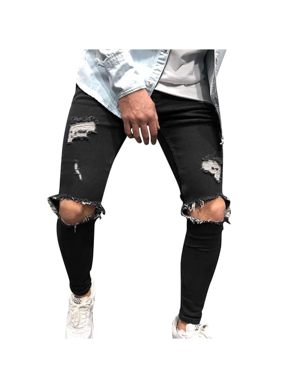 Jeans for Men Dilapidate Men Casual Fashion Solid Button Zipper Custom Fit Irregular Ripped Jeans Men Clothes