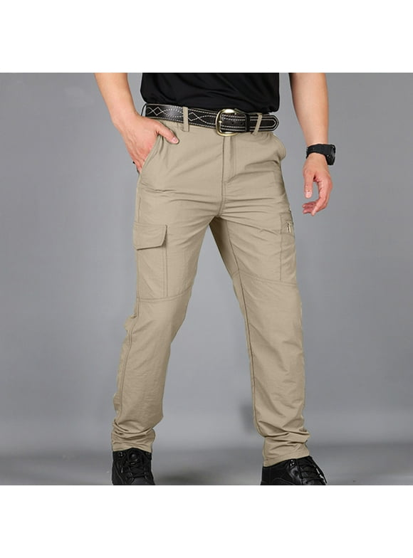 Mens Khaki Pants Elastic Waist