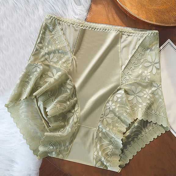 Homenesgenics Ladies' Mid High Waisted Lace Sexy Hip Lifting And Abdominal Tightening Ice Silk Satin Seamless Lightweight And Breathable Sports Underwear For Ladies Green M
