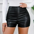 thumbnail image 1 of Homenesgenics Leather Shorts for Women Womens Short Summer High Waist Casual Shorts Elastic Waist/(Black,L), 1 of 9