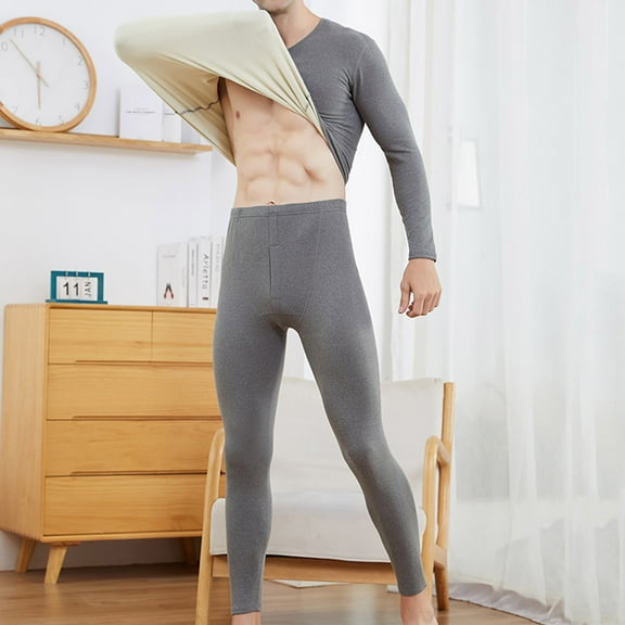 Homenesgenics Long 2-Piece Set Men Casual Solid Pullover Long Sleeves High Elasticity Thermal Underwear Tops and Pants Suit