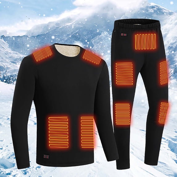 Homenesgenics Long 2-Piece Set Outdoor Warm Clothing Heated for Riding Skiing Fishing Charging Via Heated Thermal Underwear Set Clearance