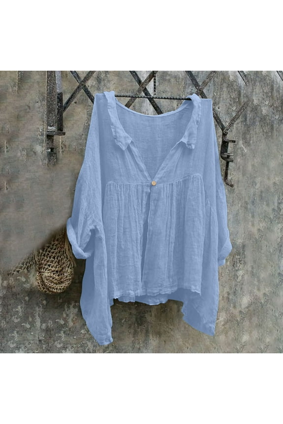 Homenesgenics Long Sleeve Shirts for Women Button Up Buttons V Neck Tops Trendy Dressy Blouses Casual Tunic Womens Fall Clothing New Arrivals Blue M