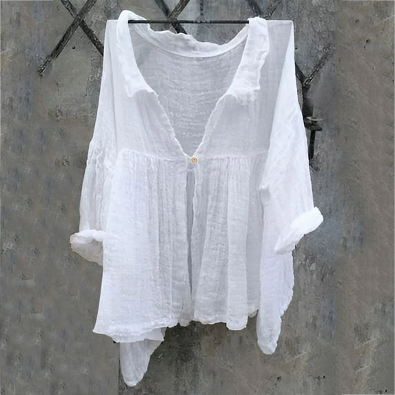 Homenesgenics Long Sleeve Shirts for Women Button Up Buttons V Neck Tops Trendy Dressy Blouses Casual Tunic Womens Fall Clothing New Arrivals White M