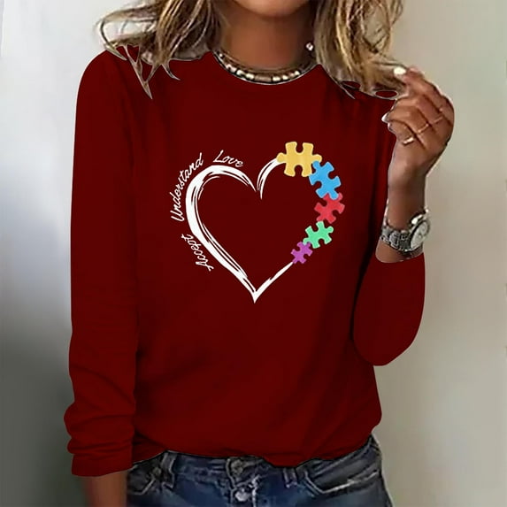 Homenesgenics Long Sleeve Shirts for Women Plus Size Women's Printed Round Neck Pullover Casual Women's Womens Fall Clothing New Arrivals