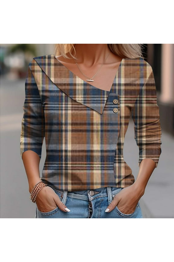 Long Sleeve Shirts for Women V Neck Plus Size Women's Retro Printed Button Casual Top Womens Fall Clothing New Arrivals Multi-color L