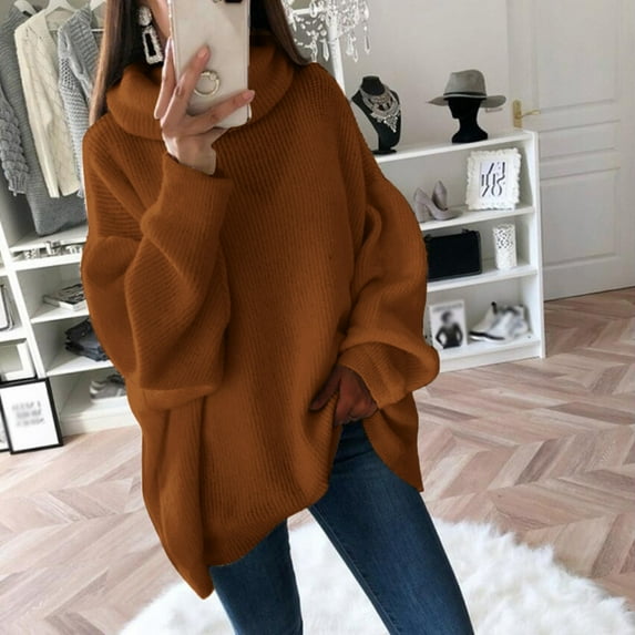 Homenesgenics Long Sweaters for Women Fashion Solid Casual Shoulder Pocket Knitted Sweater Knitwear Top