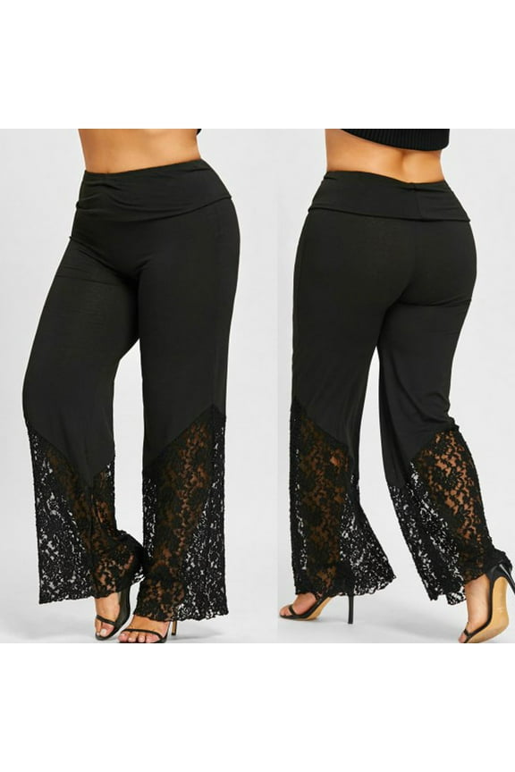 Loose Fit Summer Stretch Casual Trousers Elastic Waist Womens High Waist Wide Leg Cotton Linen Womens Pants Plus Size Lightweight Millennium Pants Black L