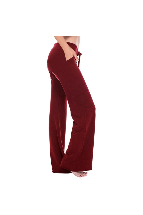 Loose Fit Summer Stretch Casual Trousers Lightweight Elastic High Drawstring Waist Wide Leg Cotton Linen Womens Pants Plus Size Millennium Pants Red XS