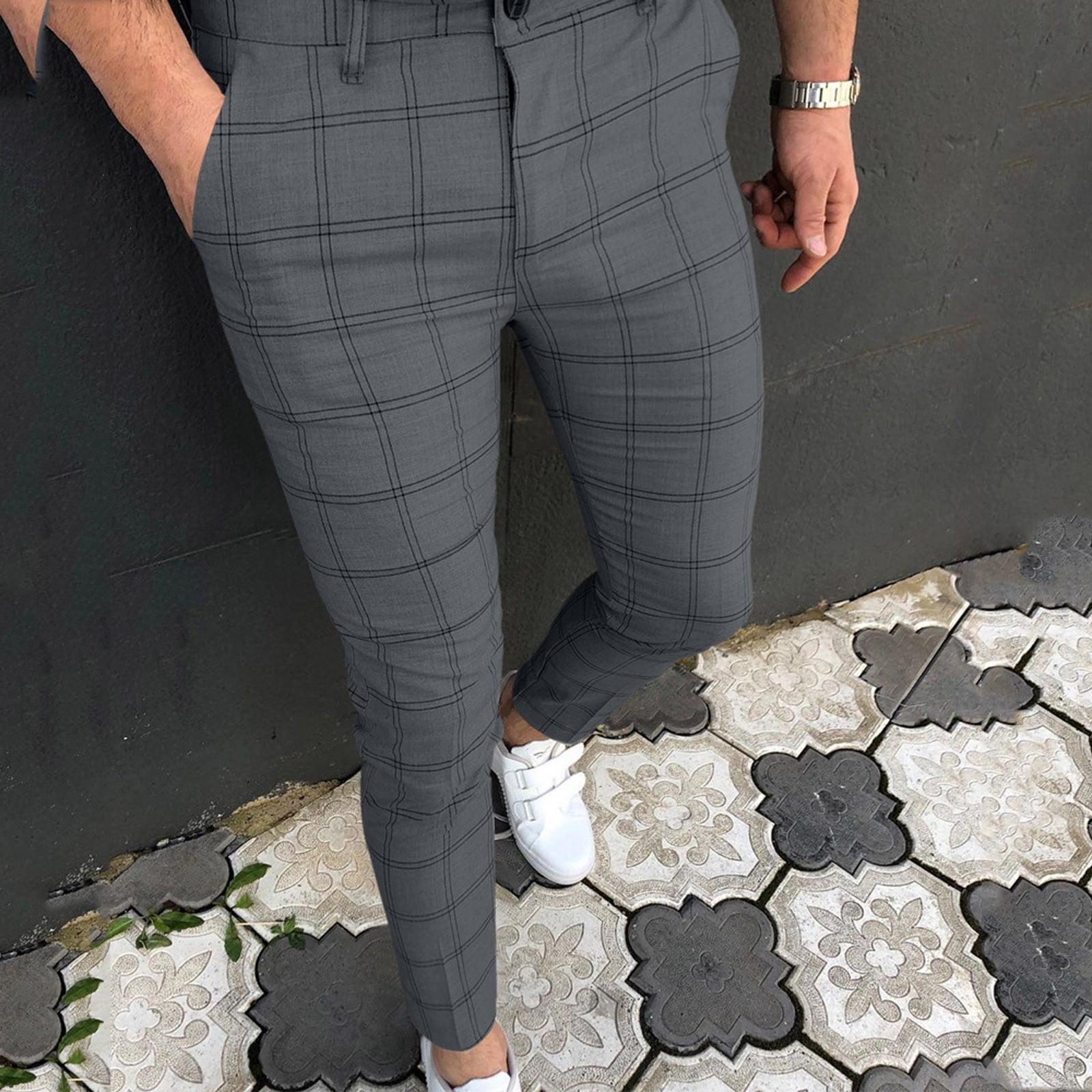 Fashion Men's Casual Plaid Pants Cotton Slim Fit Trousers | Shopee  Philippines