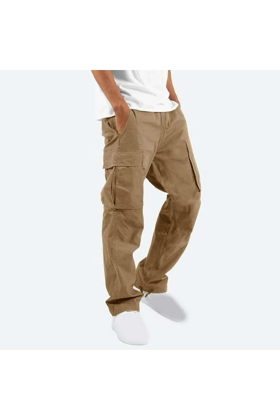 Men Solid Casual Multiple Pockets Outdoor Straight Fitness Pants Cargo Pants Trousers