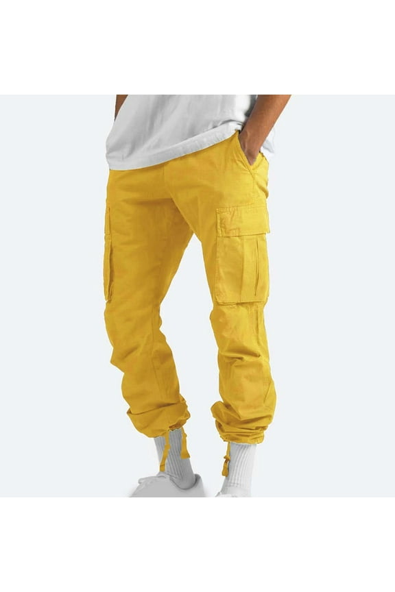 Men Solid Casual Multiple Pockets Outdoor Straight Fitness Pants Cargo Pants Trousers