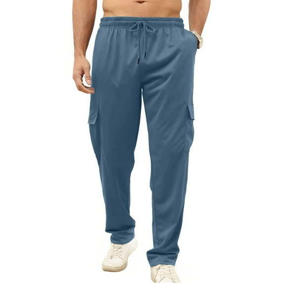 Homenesgenics Men Solid Casual Pockets Outdoor Straight Type Fitness Pants Sport Pants Trousers Men Clothes