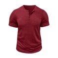thumbnail image 1 of Homenesgenics Men T Shirts Slub Cotton Round-Neck Button-Down Short-Sleeve T-Shirt/Top Red L, 1 of 6
