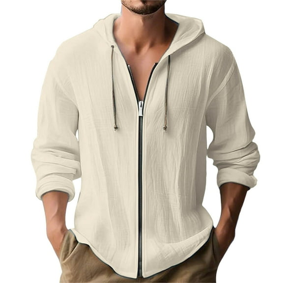 Homenesgenics Men's Fashionable Solid Color Casual Top With Zipper Men's Long Sleeved Hooded Top Black. and Friday Brown XXXL
