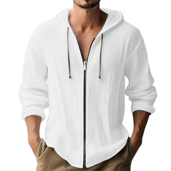 Homenesgenics Men's Fashionable Solid Color Casual Top With Zipper Men's Long Sleeved Hooded Top Black. and Friday White XL