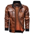 thumbnail image 1 of Homenesgenics Men's Leather Jacket Coats Men's Fashion Jacket Pure Color Zipper Stand Collar Imitation Leather Coat Tops, 1 of 8