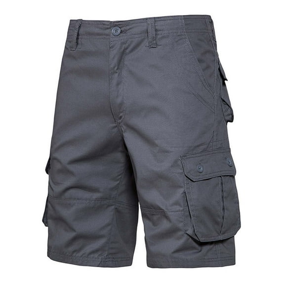 Homenesgenics Men's Shorts Cargo Solid Color Fashion Button-Front Multi-Pocket Gray 34