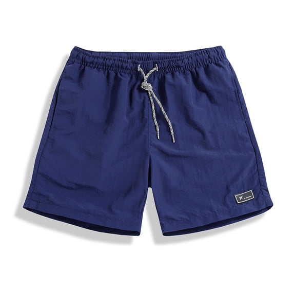Homenesgenics Men's Shorts Casual Shorts Mid-Rise Solid Color Drawstring Casual Shorts Blue M