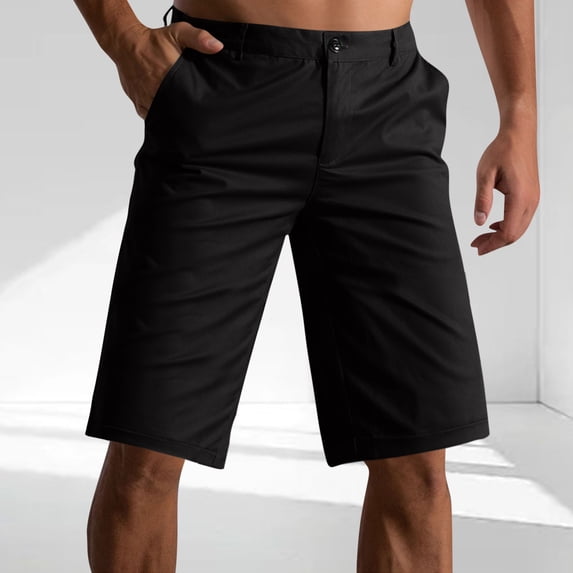 Homenesgenics Men's Shorts Casual Shorts Summer Casual Solid-Color Button Pocket Fashion Shorts Black XL
